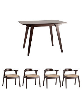 Обеденная группа Gudi, стулья Vincent бежевые из массива гевеи