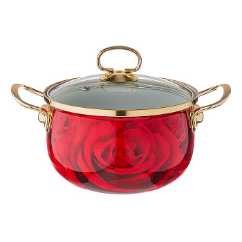 КАСТРЮЛЯ ЭМАЛИРОВАННАЯ AGNESS СО СТЕКЛЯННОЙ КРЫШКОЙ, 4,2Л, ДИА.20СМ (915-112)