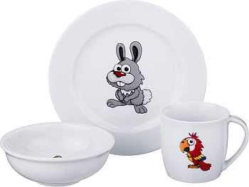НАБОР ПОСУДЫ НА 1 ПЕРСОНУ 3 ПР. "ЗВЕРЯТА": КРУЖКА +БЛЮДЦЕ+ТАРЕЛКА 300 МЛ. ВЫСОТА=8 СМ. (606-832)