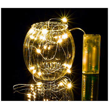 ГИРЛЯНДА "НИТЬ" 20LED, 2 М, ЦВЕТ БЕЛЫЙ ТЕПЛЫЙ, БЕЗ БАТАРЕЕК (786-289)