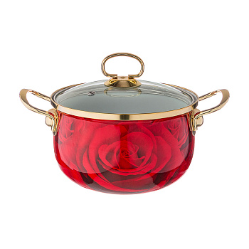 КАСТРЮЛЯ ЭМАЛИРОВАННАЯ AGNESS СО СТЕКЛЯННОЙ КРЫШКОЙ, 3,0Л, ДИА.18СМ (915-111)