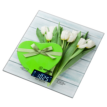ВЕСЫ КУХОННЫЕ "БЕЛЫЕ ТЮЛЬПАНЫ" HOTTEK HT-962-024 18*20 СМ МАКС.ВЕС 7 КГ (962-024)