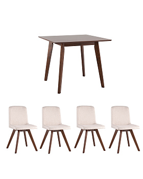 Обеденная группа Vardi 90 *90 см, стулья Marta в серой обивке из массива гевеи