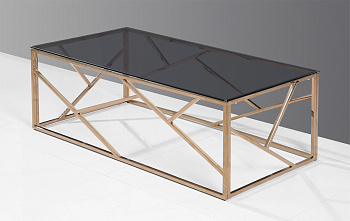 Журнальный стол 120*60 АРТ ДЕКО розовое золото стекло smoke