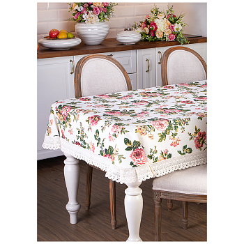 СКАТЕРТЬ "ВЕРОНА",140Х180СМ,ЦВЕТЫ ,КРУЖЕВО,100% ХЛОПОК (850-603-58)