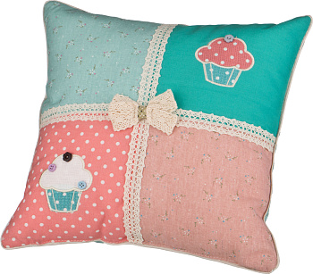 ПОДУШКА ДЕКОРАТИВНАЯ 37*37 СМ, "БЕЗЕ" ХЛОПОК 100%, РОЗОВАЯ/ГОЛУБАЯ (850-814-6)