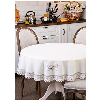 СКАТЕРТЬ КРУГЛАЯ D160СМ "ПАРОЧКА КОШЕК", 100%Х\Б,ШАМПАНЬ, ВЫШИВКА (850-603-48)