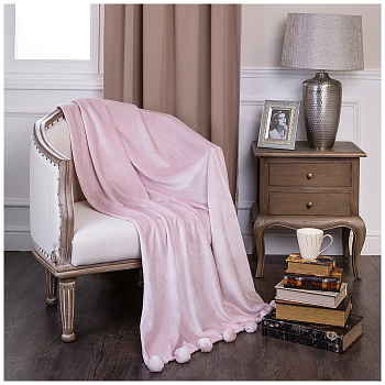 ПЛЕД С ПОМПОНАМИ "РОЗОВАЯ МЕЧТА" 200*220 СМ. (981-008)