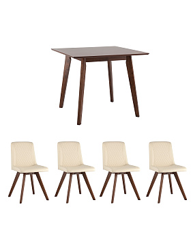 Обеденная группа Vardi, стулья Marta бежевые, обивка экокожа, каркас из массива гевеи