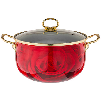 КАСТРЮЛЯ ЭМАЛИРОВАННАЯ AGNESS СО СТЕКЛЯННОЙ КРЫШКОЙ,6,8Л, ДИА.24СМ (915-114)