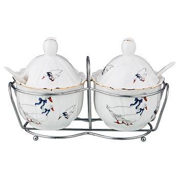 КОМПЛЕКТ ИЗ 2-Х САХАРНИЦ С ЛОЖКАМИ "ГУСИ" 10*10*12 СМ. 250 МЛ. (54-511)