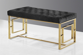 Банкетка-скамейка БРУКЛИН вельвет черный сталь золото
