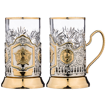 НАБОР НИКЕЛИРОВАННЫЙ С Ч/П  "ОРДЕН ПОБЕДЫ ГЕРБ СССР" С ХРУСТАЛЬНЫМ СТАКАНОМ (386-1038)