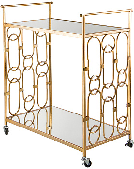 КОНСОЛЬ ИНТЕРЬЕРНАЯ С 2-МЯ ЗЕРКАЛЬНЫМИ ПОЛКАМИ И НА КОЛЕСИКАХ 71*44,5*83 СМ ЦВЕТ: СОСТАРЕННОЕ ЗОЛОТО