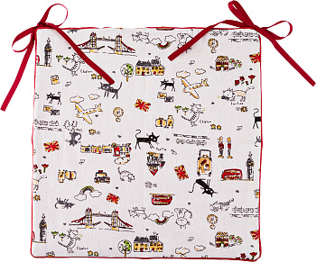 СИДУШКА НА СТУЛ "КОТОМАНИЯ" ЛОНДОН" 40*40 СМ. БЕЛЫЙ, КРАСНЫЙ, 100%ЛЁН, СИНТЕПОН (850-838-53)