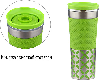 ТЕРМОКРУЖКА AGNESS 400 МЛ С КНОПКОЙ-СТОППЕРОМ (910-501)