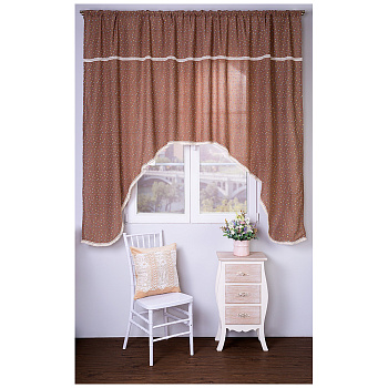 ШТОРА КУХОННАЯ "АЛЁНУШКА" 180Х250 СМ ,100% Х/Б,КОФЕ, КРУЖЕВО (850-835-18)