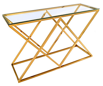 Консоль Инсигния со стеклянной столешницей сталь золото