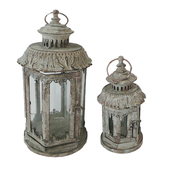 Фонари садовые, пара, под свечу,  белая патина  FY-160197-LS-MD