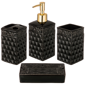 НАБОР ДЛЯ УМЫВАНИЯ 4 ПР.:ДОЗАТОР ДЛЯ МЫЛА 8,5*7*20,5 СМ+СТАКАН 11*7*9,5 СМ +МЫЛЬНИЦА 14,5*11*3,5 СМ 