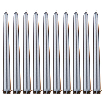 НАБОР СВЕЧЕЙ ИЗ 10 ШТ. МЕТАЛЛИК СЕРЫЙ ВЫСОТА=24 СМ. (348-641)