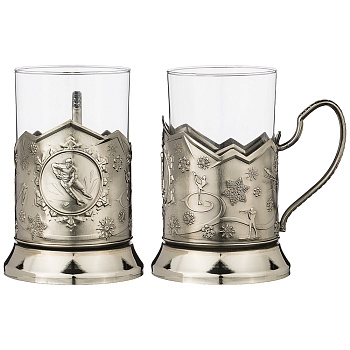 НАБОР НИКЕЛИРОВАННЫЙ С ЧЕРНЬЮ "ЗИМНИЕ ВИДЫ СПОРТА ХОККЕЙ" С ПРОСТЫМ СТАКАНОМ (386-1047)