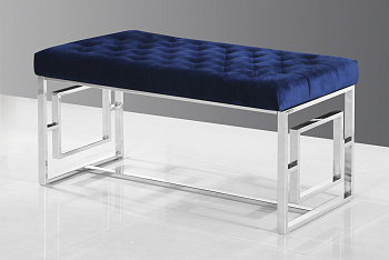 Банкетка-скамейка БРУКЛИН вельвет синий сталь серебро