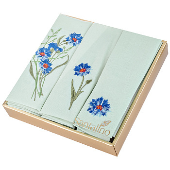 КОМПЛЕКТ САЛФЕТОК ИЗ 3 ШТ.40Х40 СМ.ВЫШИВКА "ВАСИЛЬКИ", 100% Х/Б, СВ. ЗЕЛЁНЫЙ (850-517-15)