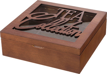 ШКАТУЛКА ДЛЯ ЧАЯ "TEA COLLECTION" КОРИЧНЕВАЯ С 9-Ю СЕКЦИЯМИ 24*24*8 СМ (255-101)