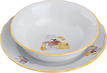 НАБОР ПОСУДЫ "ИГРУШКИ":ТАРЕЛКА+МИСКА ДИАМЕТР=17/14 СМ. (606-673)