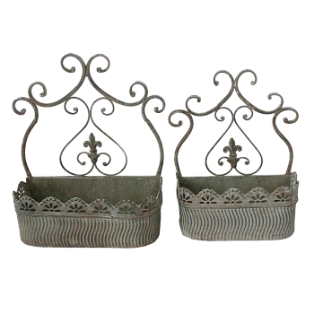 Кашпо настенное, пара,  для цветов  декоративное,  белая патина  FY-160094-LS-MD