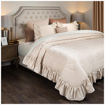 КОМПЛЕКТ НА КРОВАТЬ ИЗ ПОКРЫВАЛА И 2-Х НАВОЛОЧЕК "БАРОККО" 230Х250, 50Х70-2ШТ, БЕЖЕВЫЙ ГЛАДЬ, 100%ПЭ