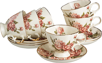 ЧАЙНЫЙ НАБОР НА 6 ПЕРСОН 12 ПР. "КОРЕЙСКАЯ РОЗА" 250 МЛ ПОД.УПАКОВКА (215-020)