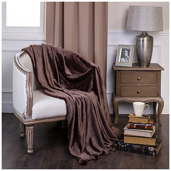 ПЛЕД С ПОМПОНАМИ "ГОРЬКИЙ ШОКОЛАД" 200*220 СМ. (981-012)