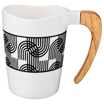 КРУЖКА С ДЕРЕВЯННОЙ РУЧКОЙ 350МЛ (85-1553)
